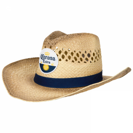 Corona Extra Logo Blue Band Straw Cowboy Hat